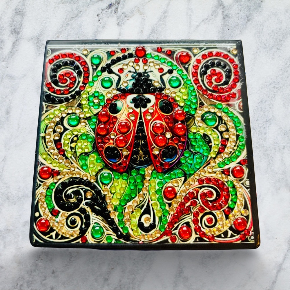 Colorful Hand Crafted Ladybug Diamond Art Note Box